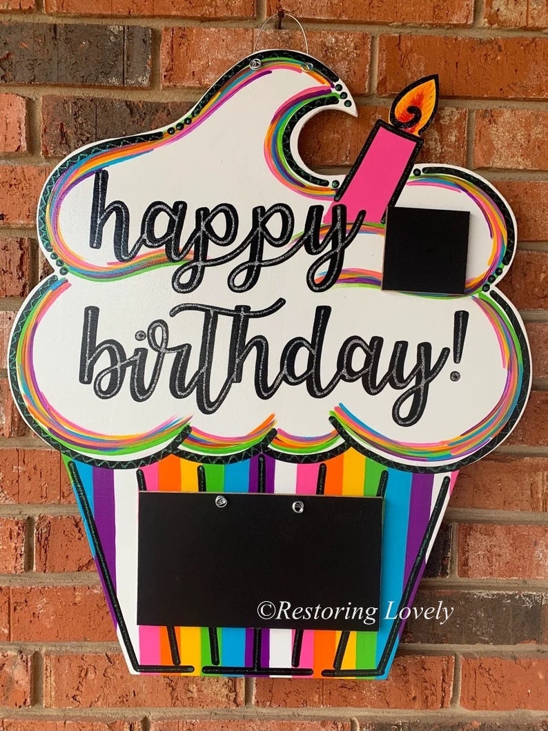 Template Happy Birthday Door Hanger Template Cupcake Door | Etsy