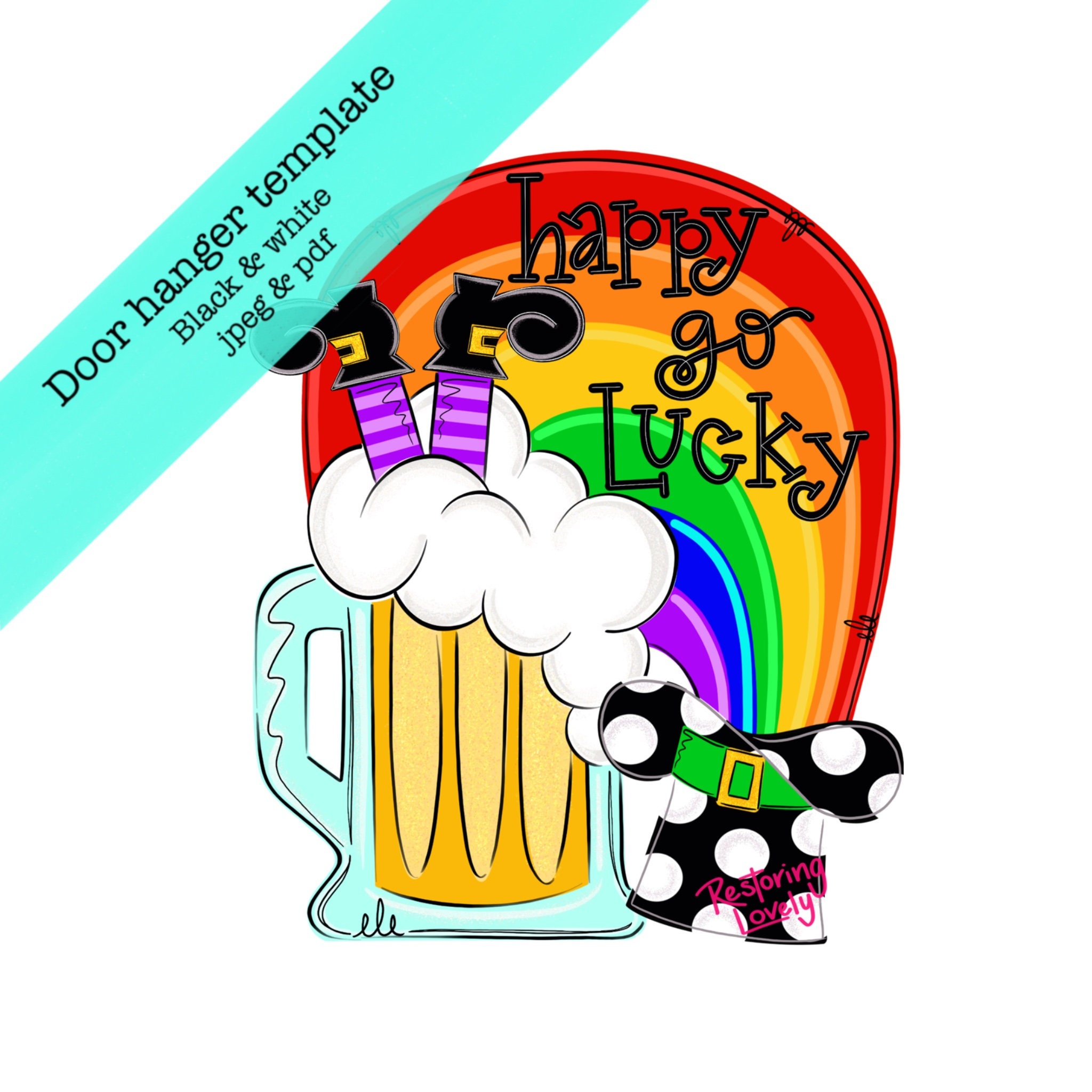TEMPLATE, St Patricks door hanger template, beer door hanger template, leprechaun template, spring template, diy digital door hanger