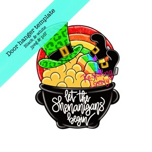 Template, St Patrick’s door hanger template, pot of gold door hanger template, leprechaun door hanger template, diy door hanger downloadable