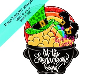 Template, St Patrick’s door hanger template, pot of gold door hanger template, leprechaun door hanger template, diy door hanger downloadable