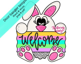Easter Bunny Door Hanger Template, DIY Spring Decor (PDF & JPEG)