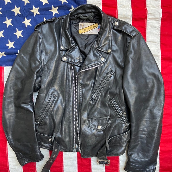 Taille 38 Vintage Schott Perfecto 118 | Veste en cuir de moto | Veste de motard | Taille 38 (S) | Vêtements vintage des années 1980