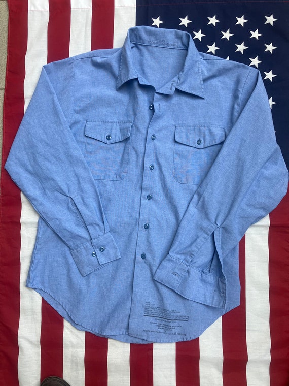 Vintage Chambray Shirt | US Navy | Size Large | 1… - image 1
