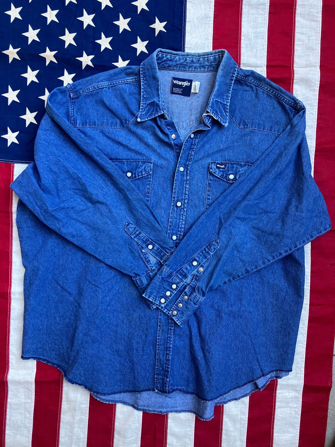 Vintage 1980's Wrangler Denim Western Shirt Size 20 XXL Made in Usa