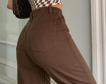 Joli jean marron de l'an 2000 - jean large vintage / pantalon taille haute esthétique, cadeau pour elle 2023