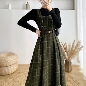 Robe vintage sombre Academia-jupe victorienne-vintage Prairie robe-automne robe-formelle à carreaux robe-automne robe en tweed, cadeau pour elle Vert