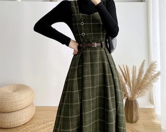 Dark Academia Dress-Vintage Dress-Victorian Skirt-Vintage Prairie Dress-Fall Dress-Formal Plaid Dress-Fall Tweed Dress, Gift for her