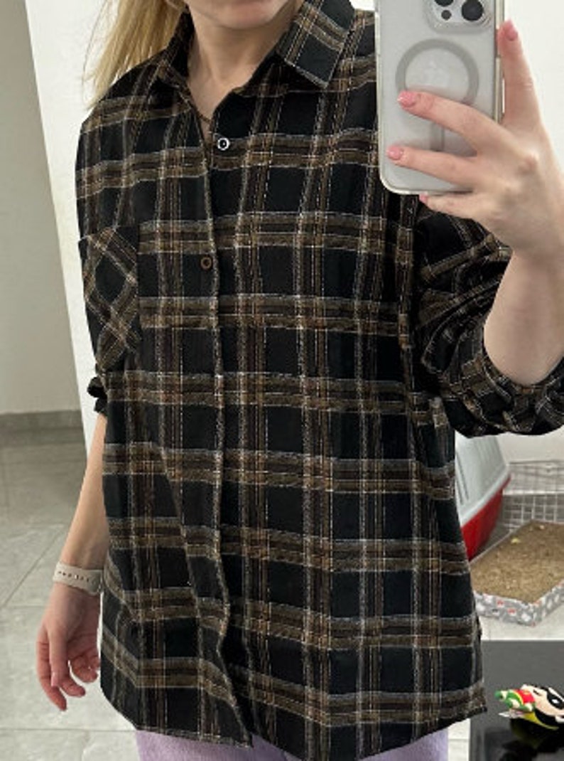 Flannels, Plaid Shirt, Dark Academia Indie Aesthetic Y2K Blouse, Streetwear Oversized Clothing,Gift for her 2022 zdjęcie 3