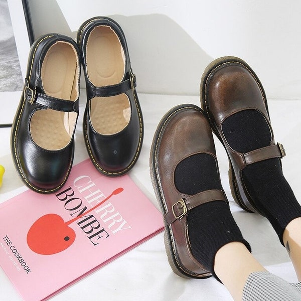 Cute Retro Women School Shoes / Vintage Comfortable Dark Academia Shoes , Gift for her 2022