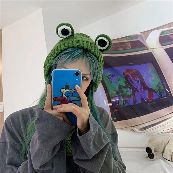 Frog knitted hat - Winter Adult Hat Solid Hip-hop Knitted Cap Costume Accessory Gifts Warm Winter Lovely Christmas 2022