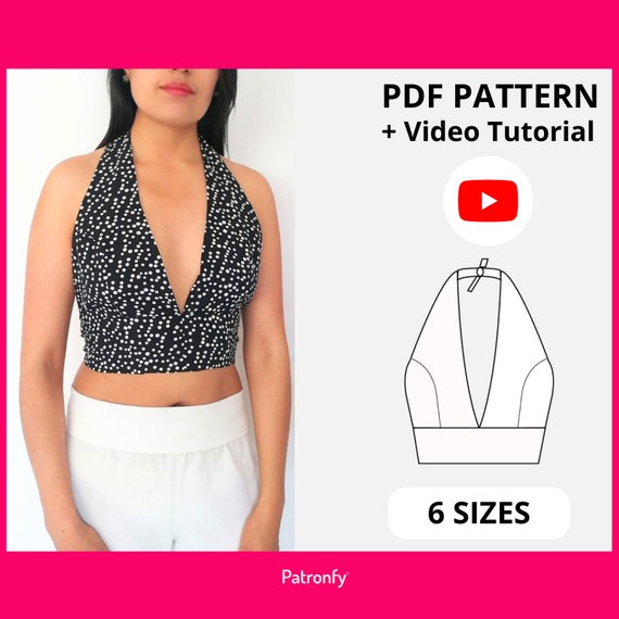 PDF Halter Crop Top Sewing Pattern Digital Pattern Madison Halter Crop Top  With Princess Seam 6 SIZES Instant Download A4, US Letter -  Canada