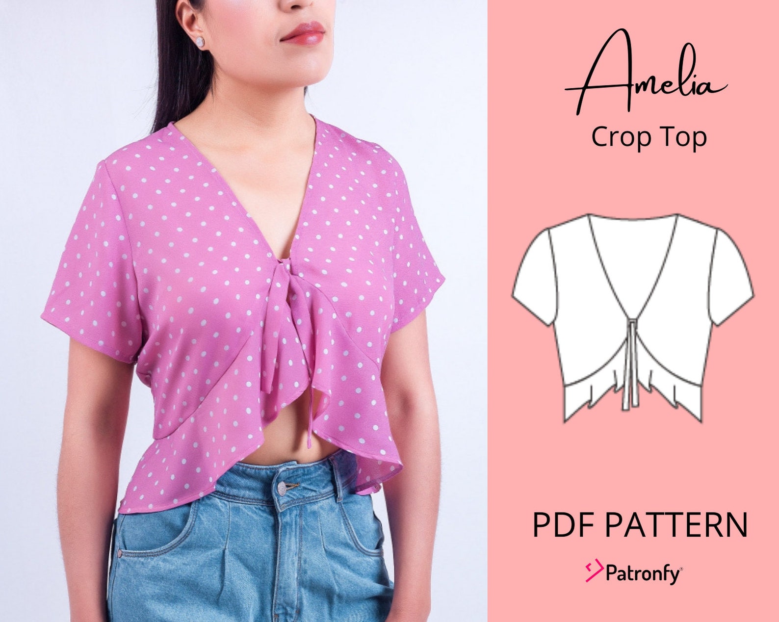 Amelia Blouse PDF Sewing Pattern Tie Front Ruffle Detail Etsy