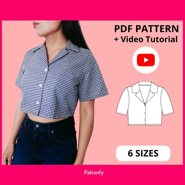 Victoria Crop Top | PDF Sewing pattern | Crop Blouse Top Digital Pattern | 6 SIZES | Instant download A4, US letter