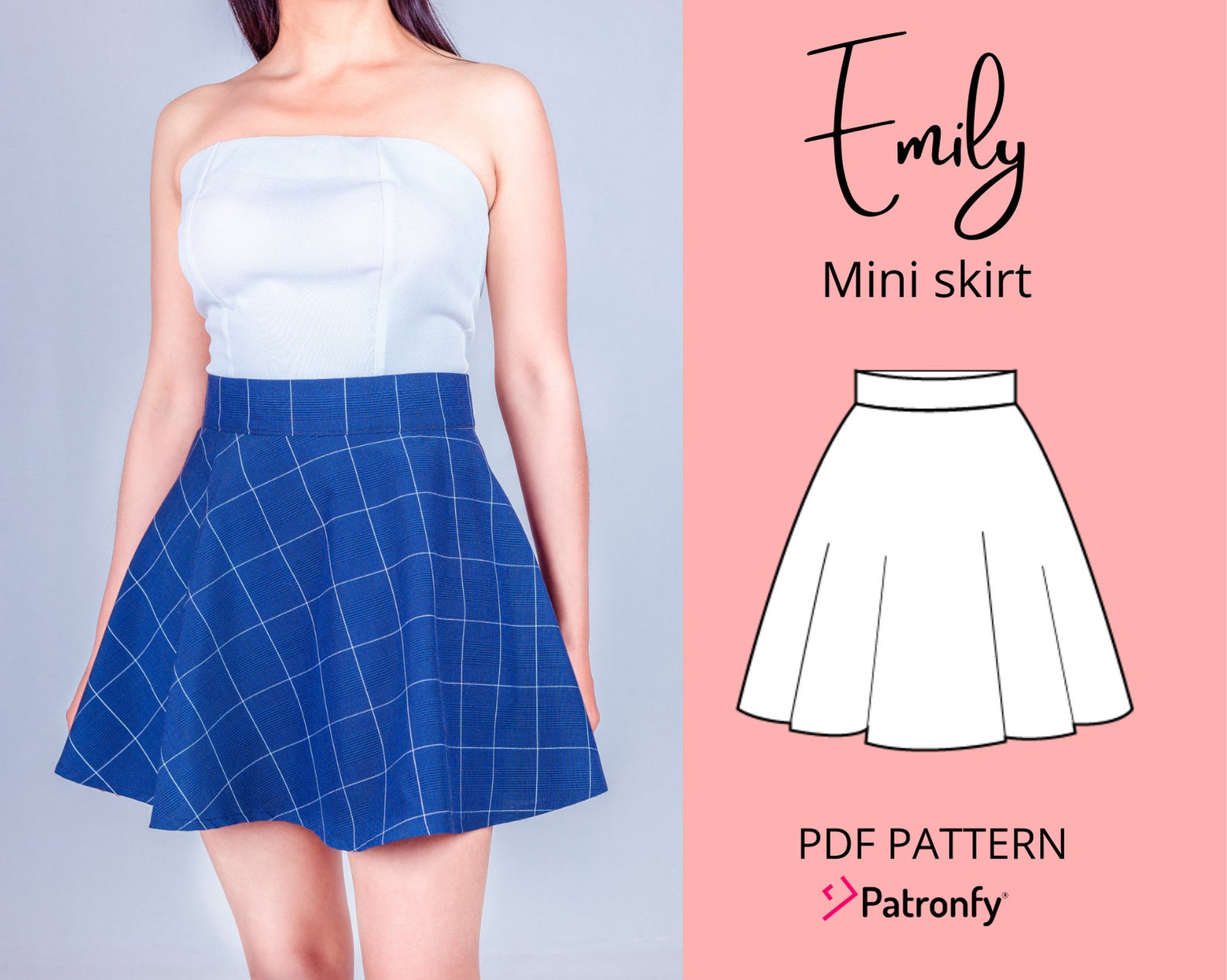 Emily Skirt PDF Sewing Pattern Mini Skater Skirt Digital Etsy