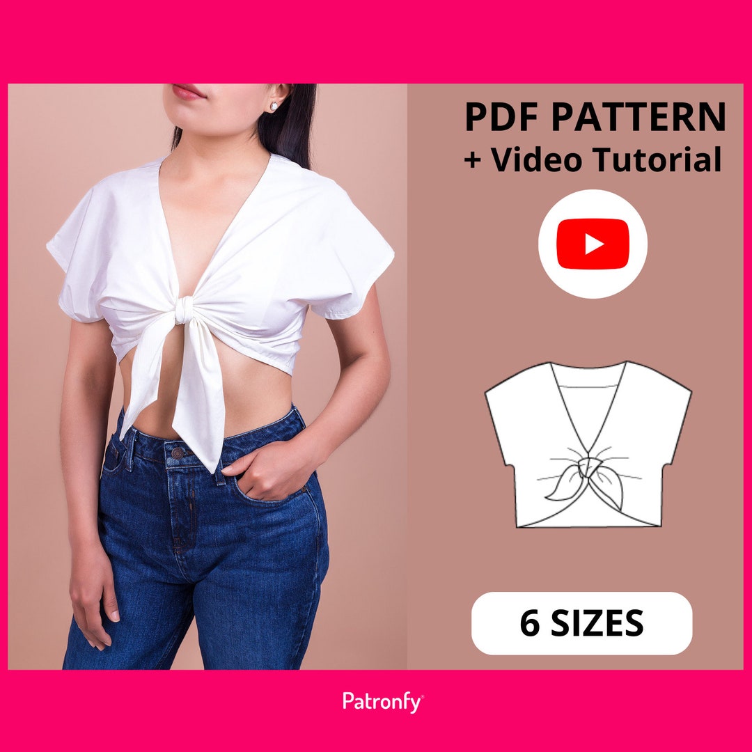 Lauren Top PDF Sewing Pattern Crop Top With Knot 6 SIZES Instant ...
