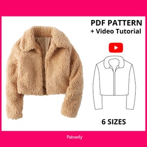 ジャケット Stitching Fur Jacket Faux Fur Jacket Sewing Pattern PDF Abbie 178-184 Height US