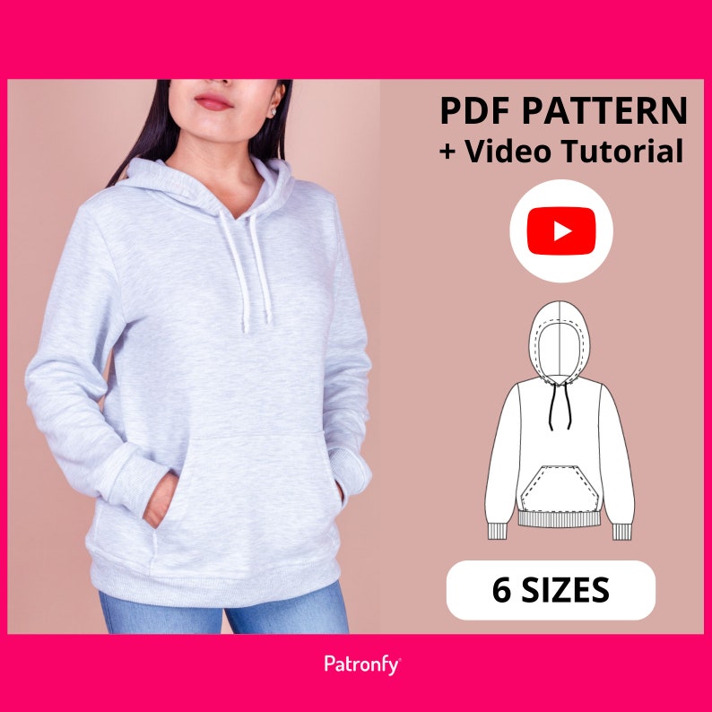 Alexa hoodie PDF Sewing Pattern Hoodie Pattern 6 SIZES Instant download A4, US letter image 1