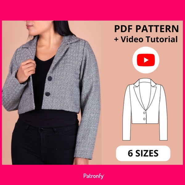 Natasha Jacket | PDF Sewing Pattern |  Jacket Pattern | Women Short Jacket Sewing Pattern  | 6 SIZES | Instant download A4, US letter
