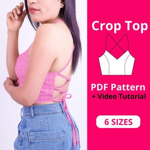 Patrón de costura en PDF para blusa con espalda descubierta Alisson / 6 TALLAS / Descarga instantánea A4, carta de EE. UU. / Top corto sin espalda / Patrón de costura para mujer