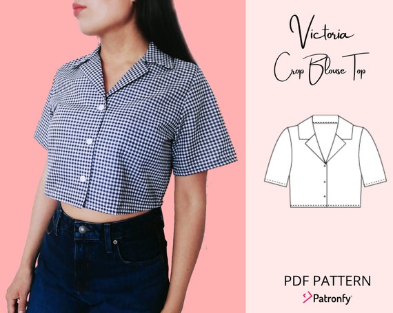 Victoria Crop Top | PDF Sewing pattern | Crop Blouse Top Digital Pattern | 6 SIZES | Instant download A4, US letter