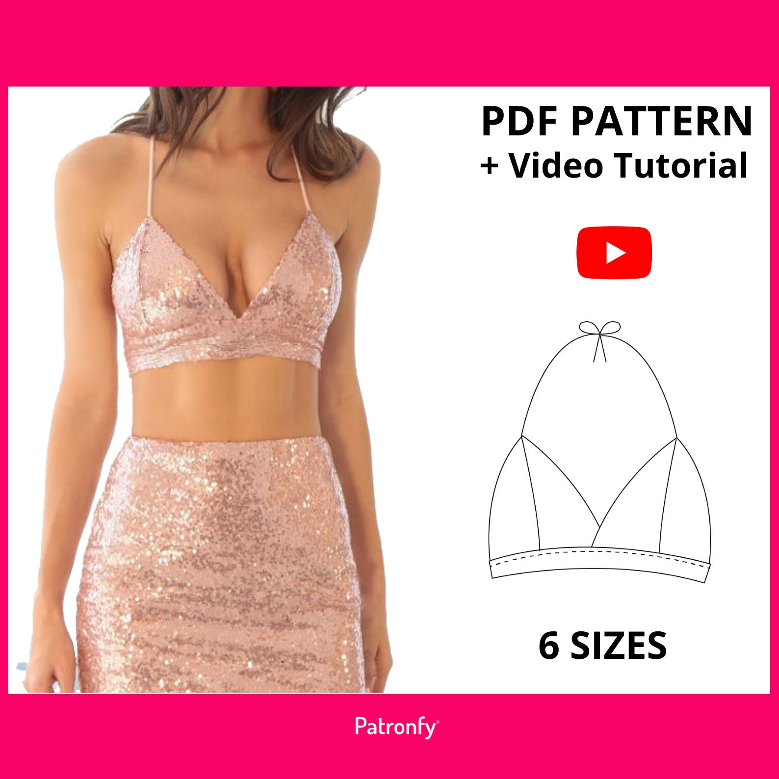 Nancy Bralette PDF Sewing Pattern Bralette Pattern 6 SIZES Instant Download  A4, US Letter 