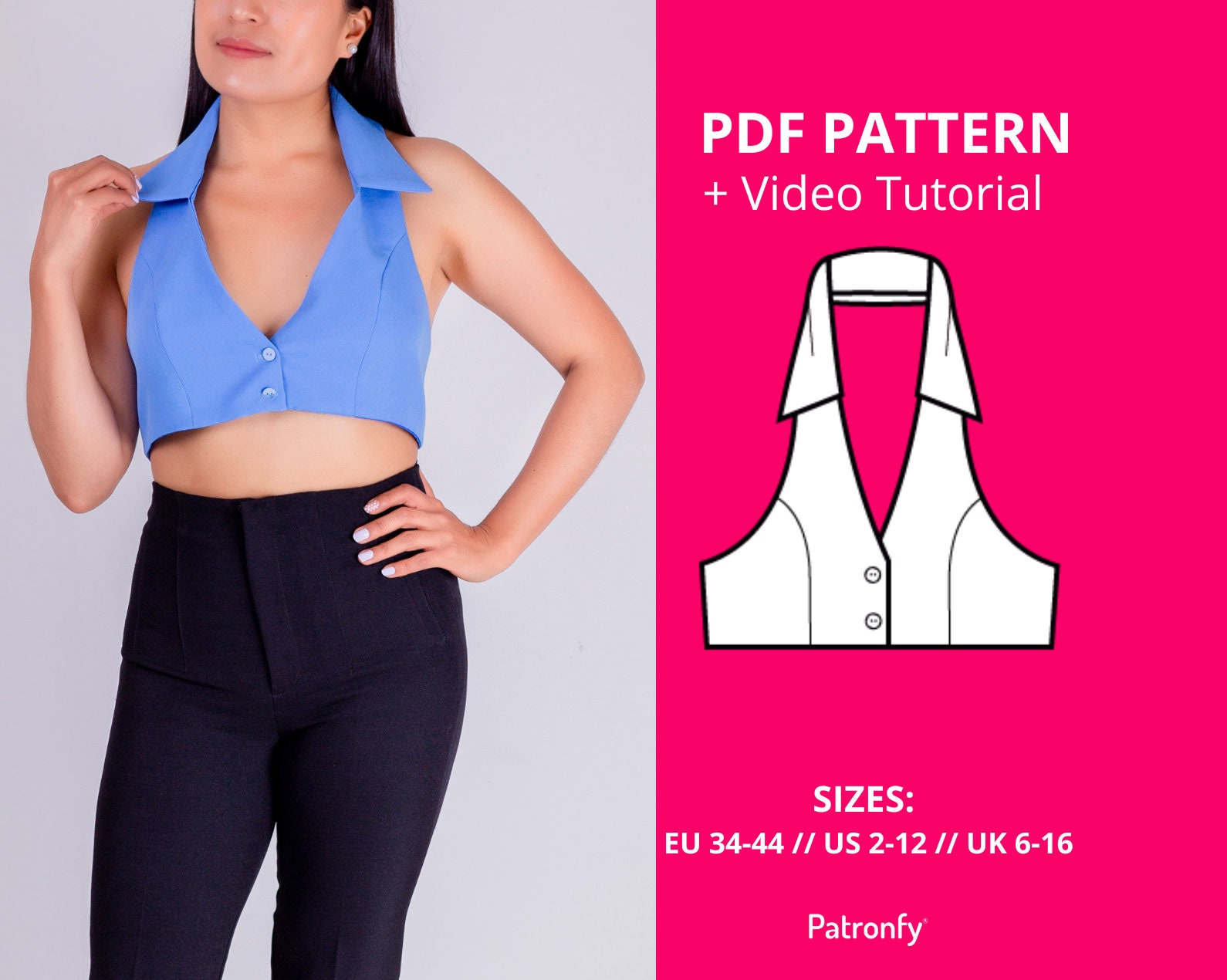PDF Halter Crop Top Sewing Patterndigital Sewing Patternus Size 4 16womens Halter  Neck Bralet Style Cropped-top, With Tie Back Fastening -  Canada