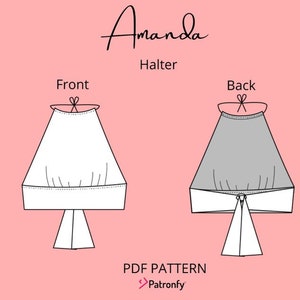 PDF Halter Crop Top Sewing Pattern Digital Pattern Amanda Halter Crop Top 6 SIZES Instant download A4, US letter image 3