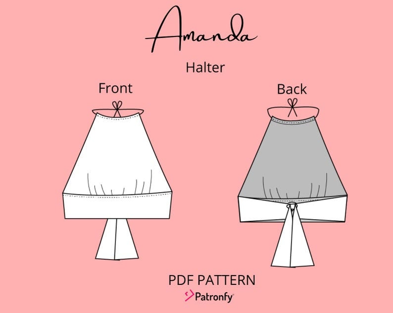 PDF Halter Crop Top Sewing Pattern Digital Pattern Amanda Halter Crop Top 6 SIZES Instant download A4, US letter image 3