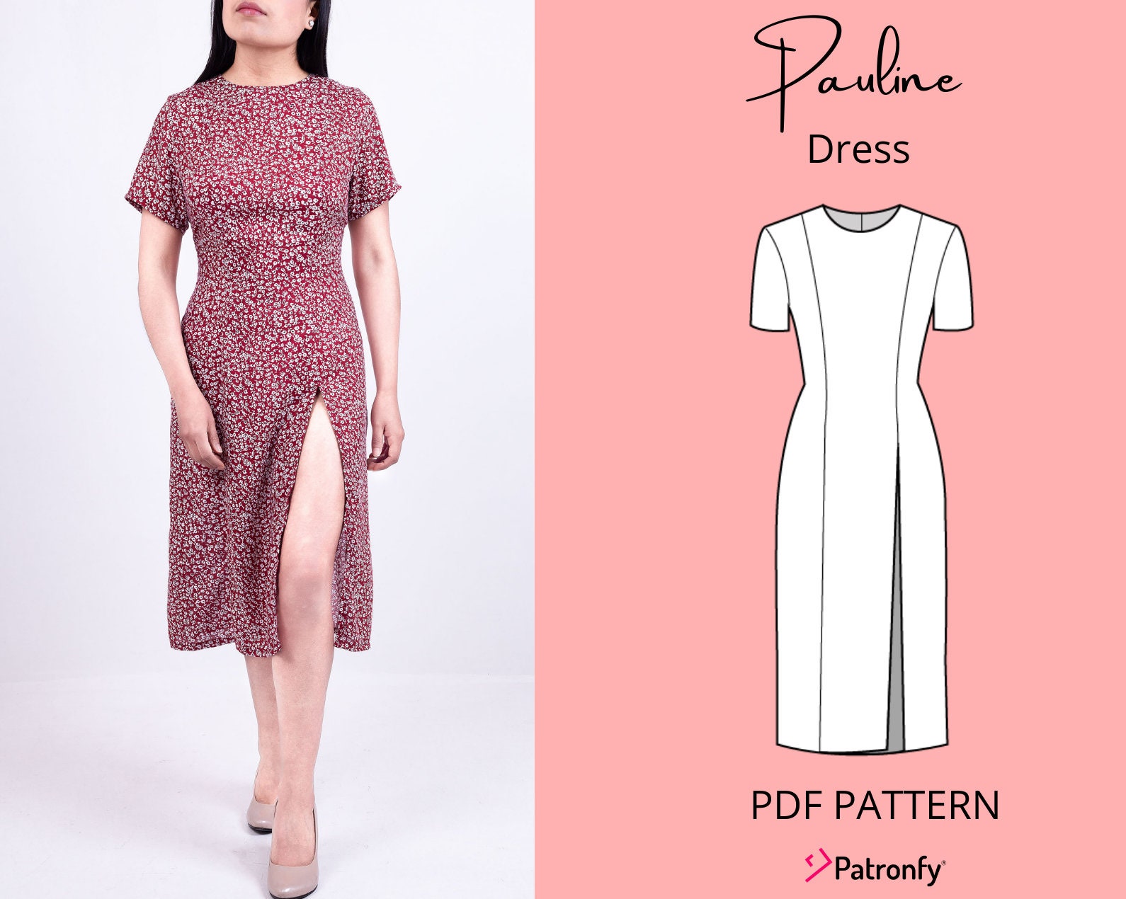 Pauline Split Dress PDF Sewing Pattern Midi Dress Pattern - Etsy