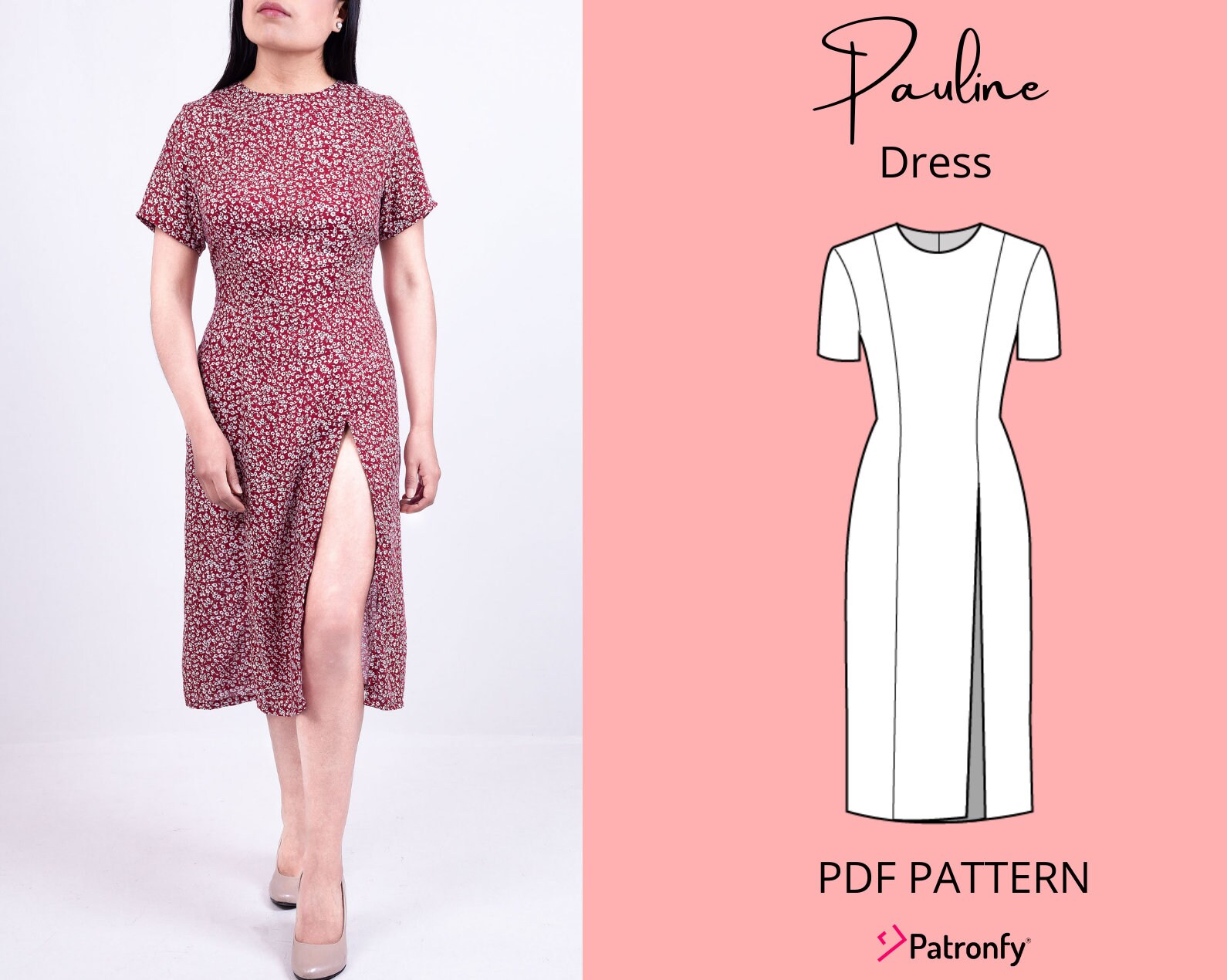 Pauline Split Dress PDF Sewing Pattern Midi Dress Pattern - Etsy