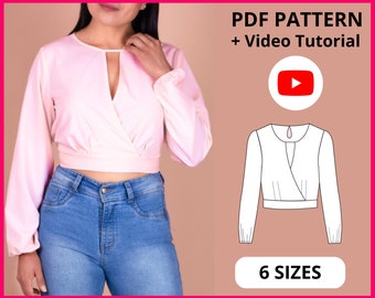 Sofia Blouse Pattern | PDF Sewing Pattern | V neck Blouse Digital Sewing Pattern | 6 SIZES | Instant download A4, US letter