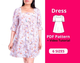 Candy Dress Sewing Pattern | PDF Sewing pattern | Dress Pattern with ruffles, Square neckline | Women Sewing Pattern | Dress Pattern