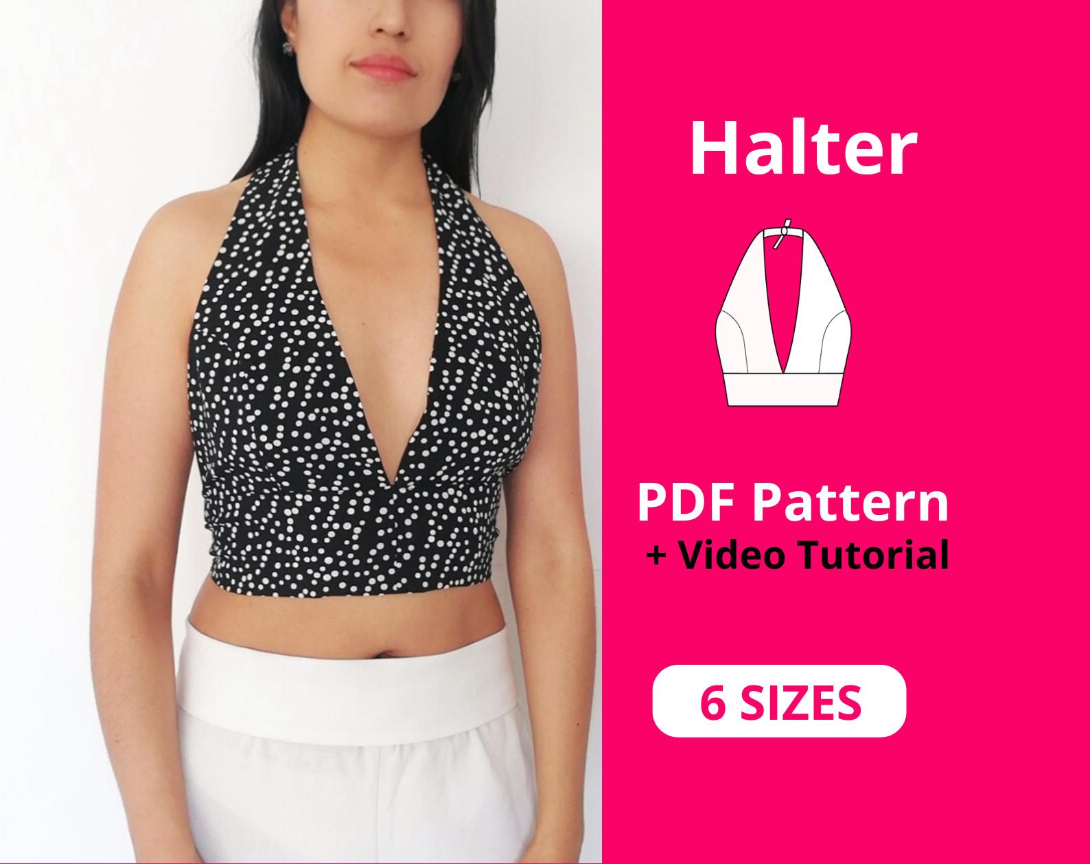 Padrão de Costura de Top Curto Halter | Top Curto Halter Madison com Costura Princesa | Download instantâneo | Padrão de Costura Feminino | Padrão de Costura em PDF