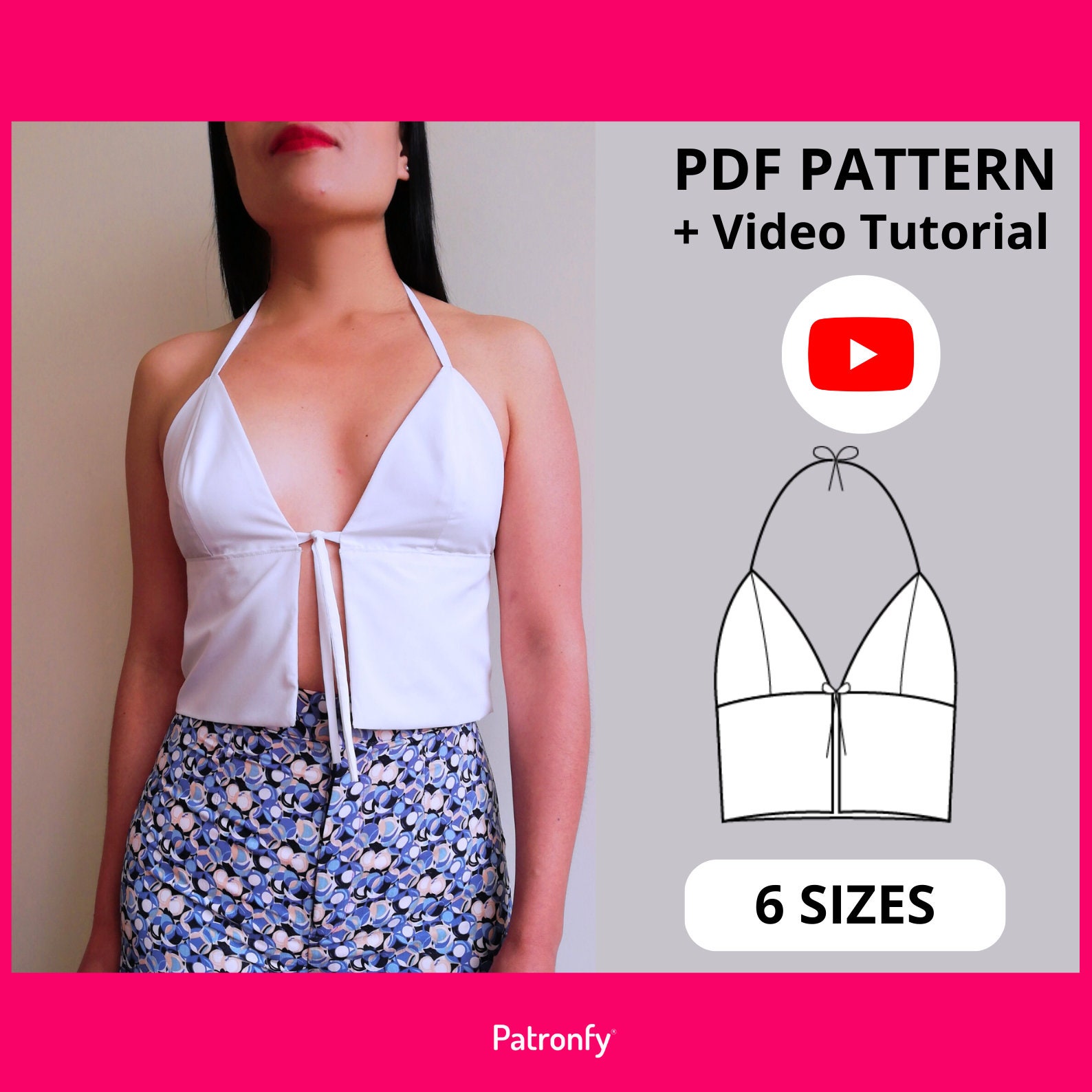 Shannon Crop Top PDF Sewing Pattern Crop Blouse Top Digital Pattern 6 SIZES  Instant Download A4, US Letter -  Canada