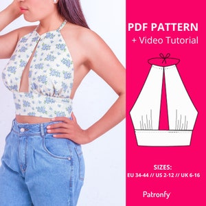 Monica Halter Crop Top PDF Sewing Pattern 6 SIZES Instant Download A4 ...