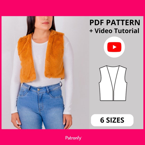 Olivia Vest | PDF Sewing Pattern | Vest Short Pattern | 6 SIZES | A4, US letter | Teddy faux, twin-face faux fur, double-face faux