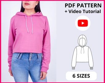 Nicole hoodie | PDF Sewing Pattern | Hoodie Pattern | Pattern cropped Hoodie | 6 SIZES | Instant download A4, US letter