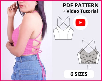 Alisson Open Back Top | PDF Sewing pattern | 6 SIZES | Instant download A4, US letter | Backless Crop Top