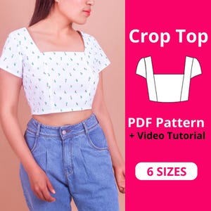 Anahi Crop Top Digitale / Modello di cucito PDF / Top corto con scollatura quadrata / Download immediato / Modello di cucito per donna / Modello di cucito per top corto