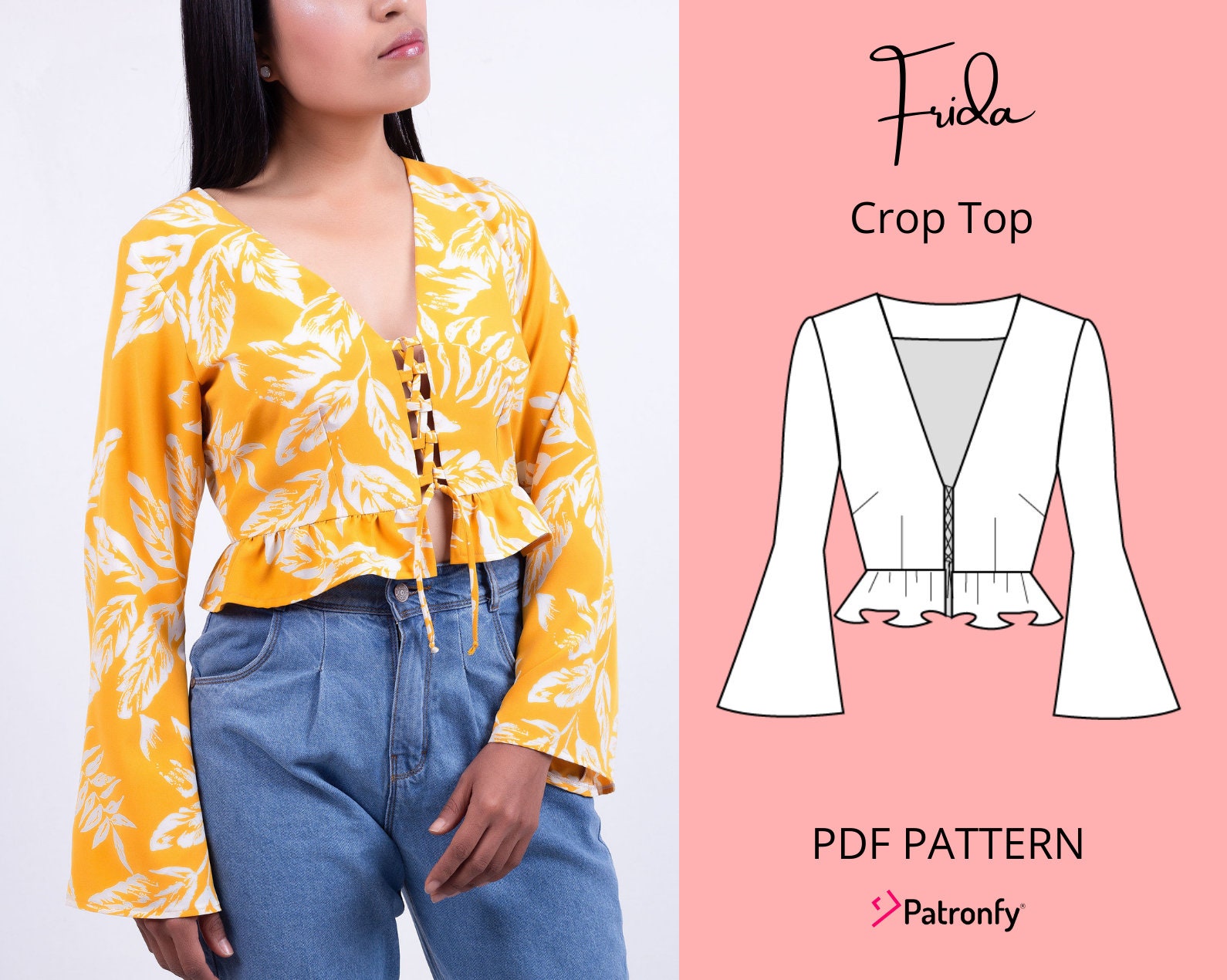 Frida Blouse With Bell Sleeve PDF Sewing Pattern Ruffle | Etsy UK