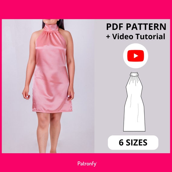 Regina Backless Halter Dress PDF Sewing Pattern Prom Dress Pattern 6 SIZES  A4, US Letter halter Midi Dress open Back Dress Pattern 