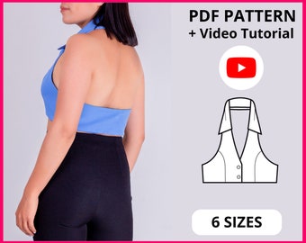 Tania Halter Crop Top | Digital Pattern | Vest Halter Pattern | PDF Sewing pattern | 6 SIZES | Instant download A4, US letter