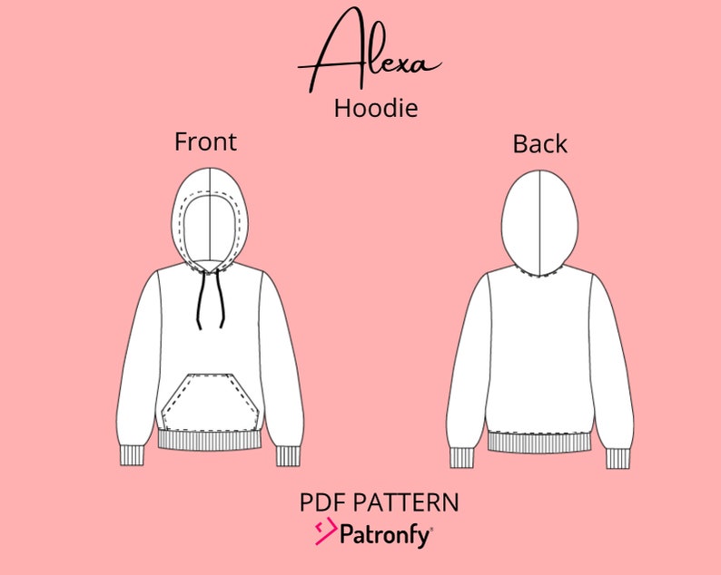 Alexa hoodie PDF Sewing Pattern Hoodie Pattern 6 SIZES Instant download A4, US letter image 2