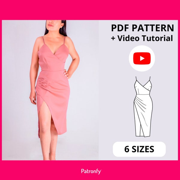 Rebeca Draped Midi Dress|PDF Sewing Pattern | Slit dress pattern | Dress sewing pattern |  6 SIZES | A4, US letter | Prom Dress Pattern