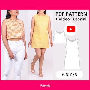 Aurora Crop Top and Dress PDF Sewing pattern | Two Length Options | 6 SIZES | Instant download A4, US letter