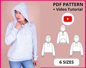 Hoodies Patterns | PDF Sewing Pattern | 3 Patterns | Pattern Hoodie | 3 Models | 6 SIZES | Instant download A4, US letter