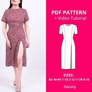 Pauline Split Dress PDF Sewing Pattern Midi Dress Pattern With High ...