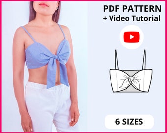 Claudia Crop Top | PDF Sewing pattern | Tie Front Crop Top Pattern | 6 SIZES | Instant download A4, US letter