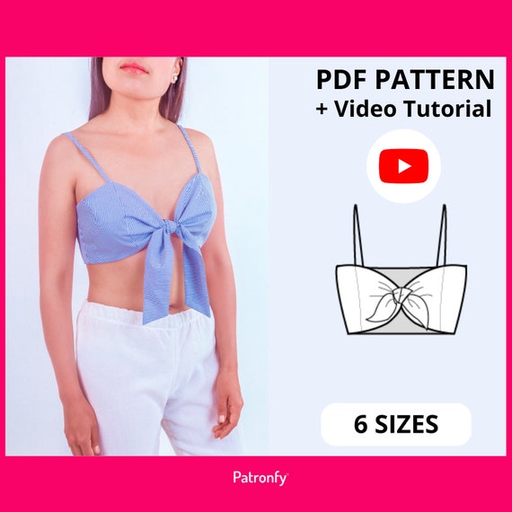 Claudia Crop Top PDF Sewing Pattern Tie Front Crop Top Pattern 6 SIZES Instant  Download A4, US Letter 