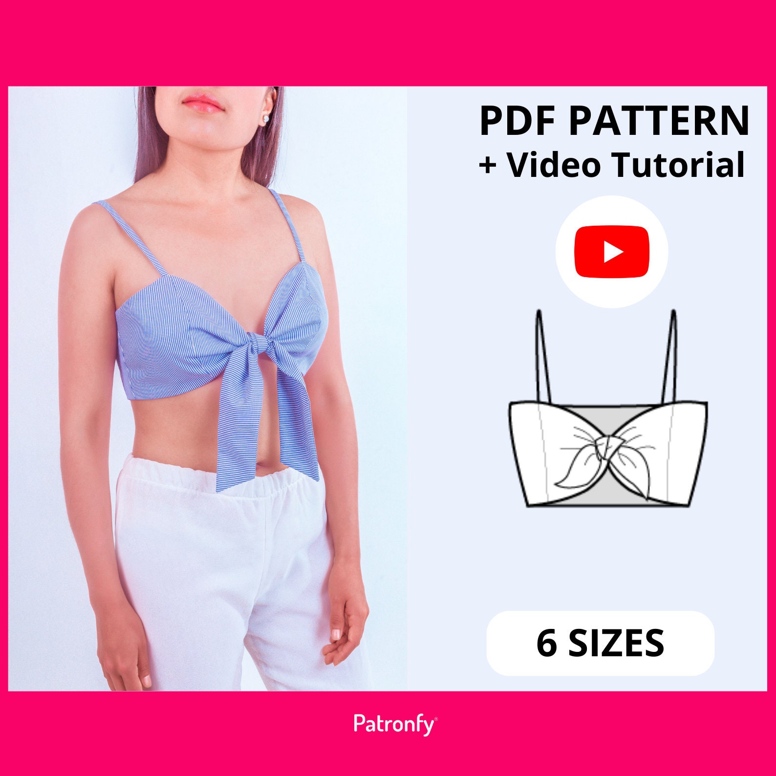 Buy Claudia Crop Top PDF Sewing Pattern Tie Front Crop Top Pattern 6 SIZES Instant  Download A4, US Letter Online in India 